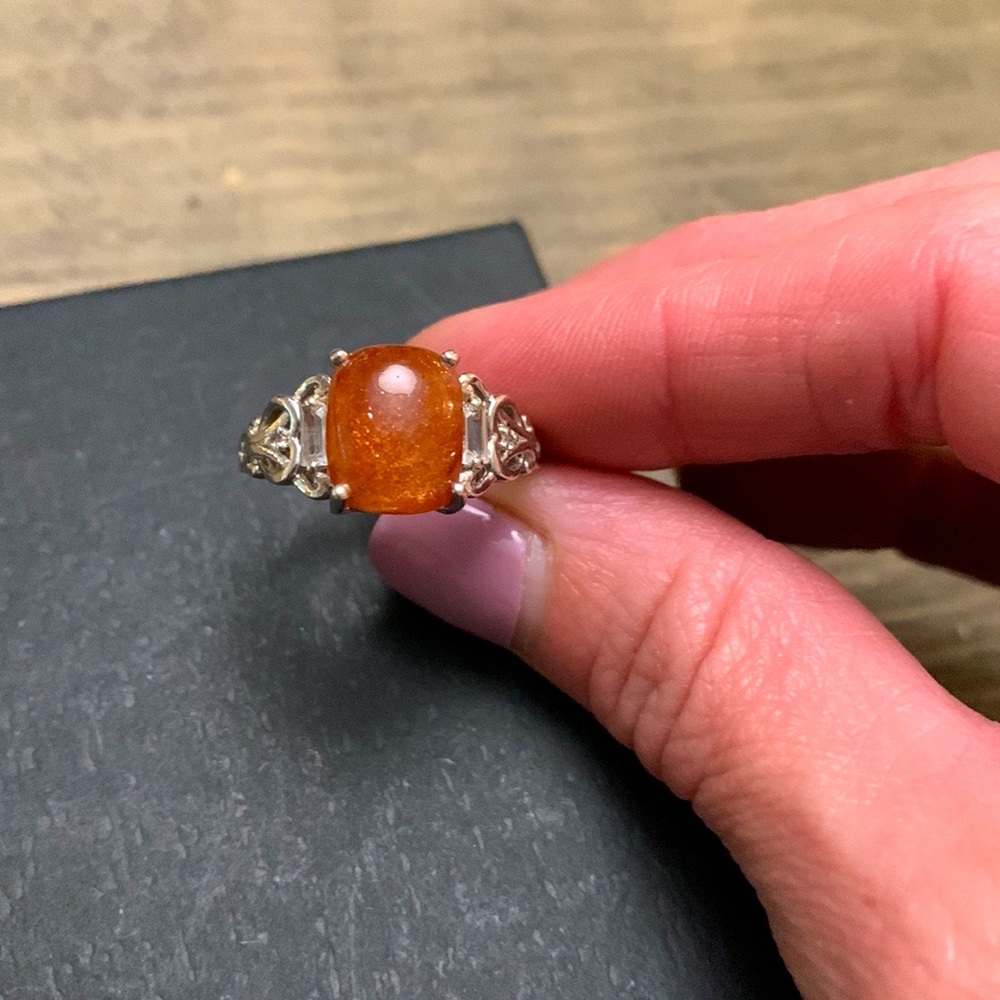 Sterling silver & jasper center stone estate ring sz 6.5